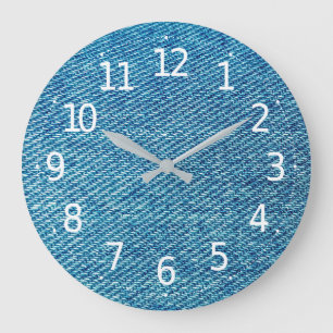 Simple Blue Jeans Denim Textile Texture Große Wanduhr