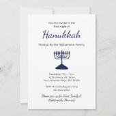 Simple Blue Menorah Family Hanukka Party Einladung (Vorderseite)