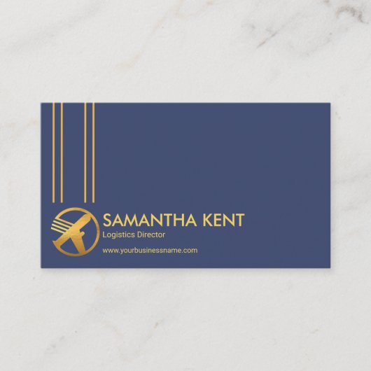 Simple Blue Minimalistisch Gold Lines Logistics Visitenkarte (Vorderseite)