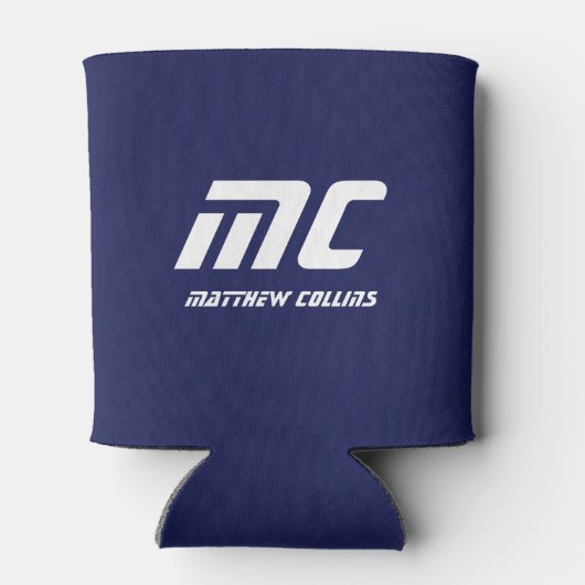 Simple Blue Modern Cooler Mit Monogramm Freund Dosenkühler (Rückseite)