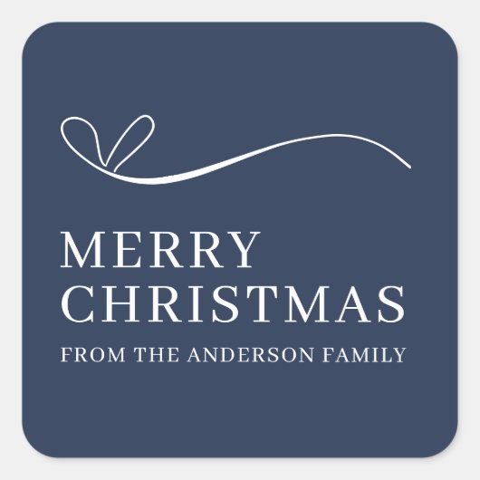 Simple blue modern Merry Christmas Quadratischer Aufkleber (Vorderseite)