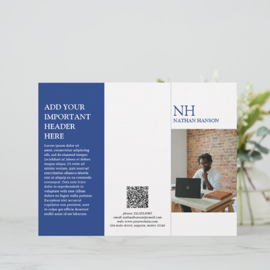 Simple Blue Monogram Modern Broschüre (Stehend Vorderseite)