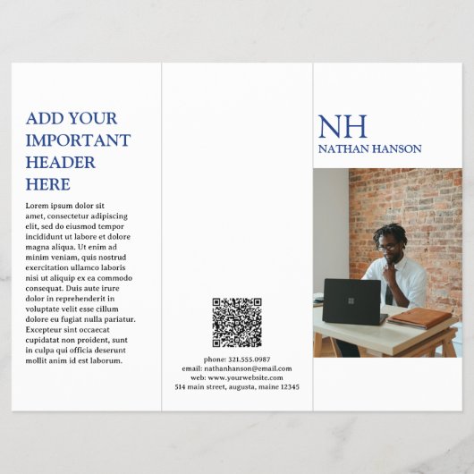 Simple Blue Monogram Modern Broschüre (Vorne)