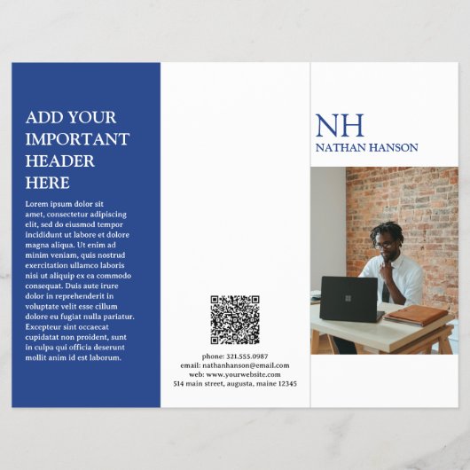 Simple Blue Monogram Modern Broschüre (Vorne)