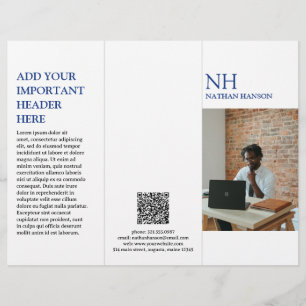 Simple Blue Monogram Modern Broschüre