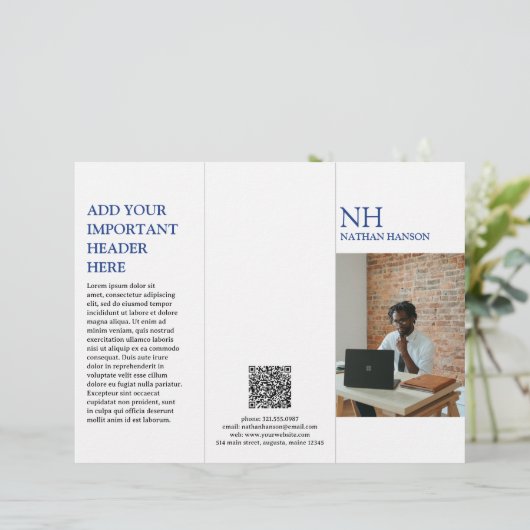 Simple Blue Monogram Modern Broschüre (Stehend Vorderseite)