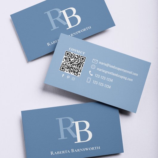 Simple Blue Monogram QR Code | Connect with Me Visitenkarte
