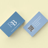 Simple Blue Monogram QR Code | Connect with Me Visitenkarte