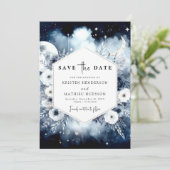 Simple Blue Moonlit Wedding Save The Date (Stehend Vorderseite)