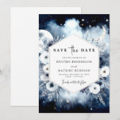 Simple Blue Moonlit Wedding Save The Date (Vorne/Hinten)