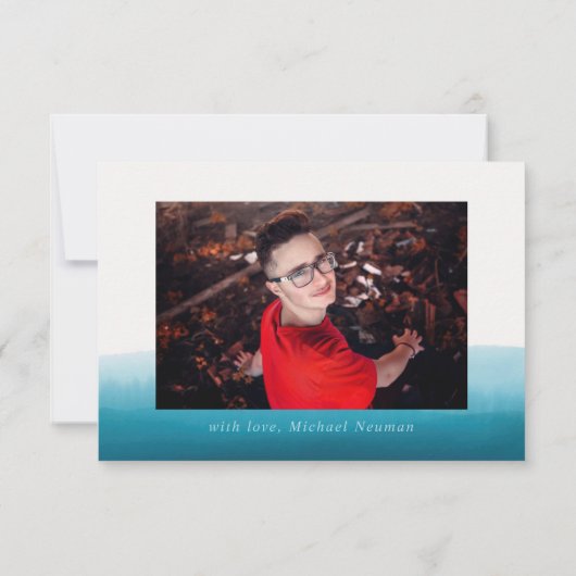 Simple Blue Ombre Flat Dankeskarte (Rückseite)