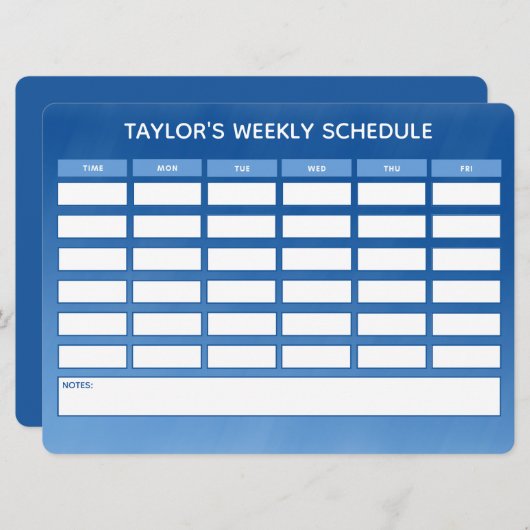Simple Blue Ombre Weekly School Schedule (Vorne/Hinten)