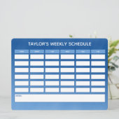 Simple Blue Ombre Weekly School Schedule (Stehend Vorderseite)