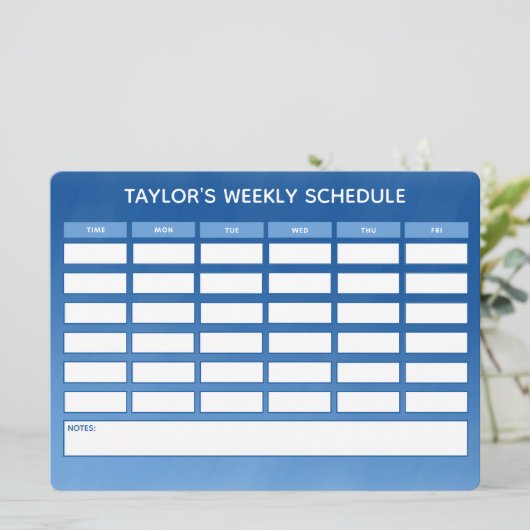Simple Blue Ombre Weekly School Schedule (Stehend Vorderseite)