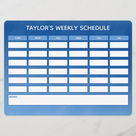 Simple Blue Ombre Weekly School Schedule (Vorderseite)