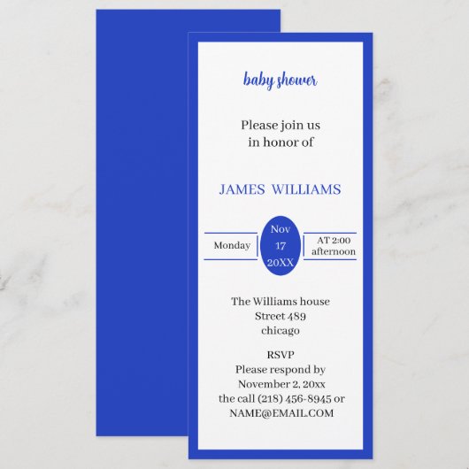 Simple Blue Personalisiert Baby Dusche Einladung (Vorne/Hinten)