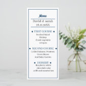 Simple Blue Personalisiert Wedding Menükarte (Stehend Vorderseite)