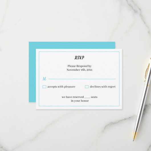 Simple Blue Personalisiert Wedding RSVP Karte (Vorderseite/Rückseite Beispiel)