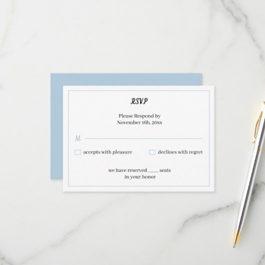 Simple Blue Personalisiert Wedding RSVP Karte (Vorderseite/Rückseite Beispiel)