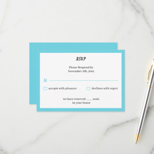 Simple Blue Personalisiert Wedding RSVP Karte (Vorderseite/Rückseite Beispiel)