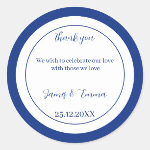 Simple Blue Personalisiert Wedding Runder Aufkleber