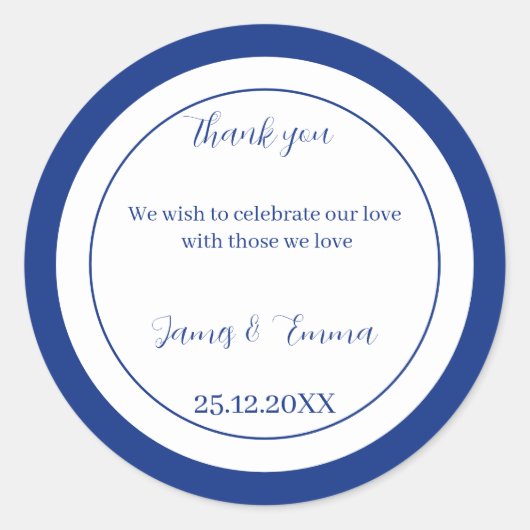 Simple Blue Personalisiert Wedding Runder Aufkleber (Vorderseite)
