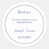 Simple Blue Personalisiert Wedding Runder Aufkleber (Vorderseite)