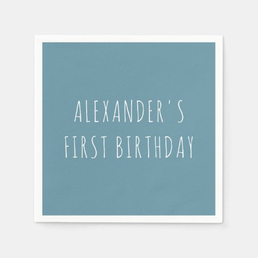 Simple Blue Personalized First Birthday Party Serviette (Vorderseite)