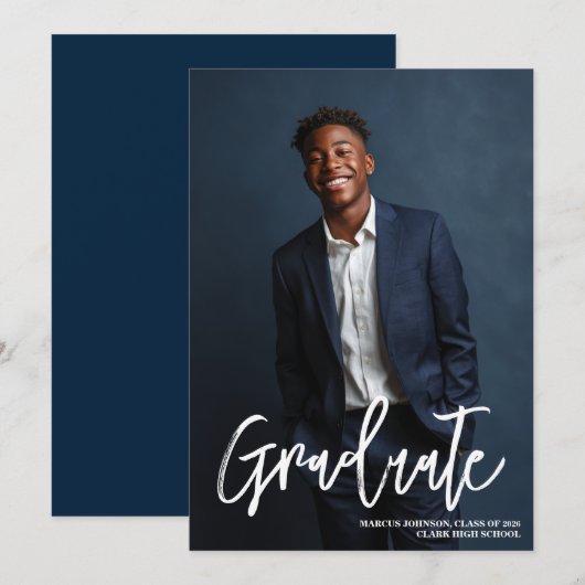 Simple Blue Photo 2026 Graduation Announcement (Vorne/Hinten)
