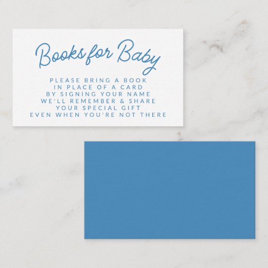 Simple Blue Playful Book Request Baby Dusche Begleitkarte (Vorne/Hinten)