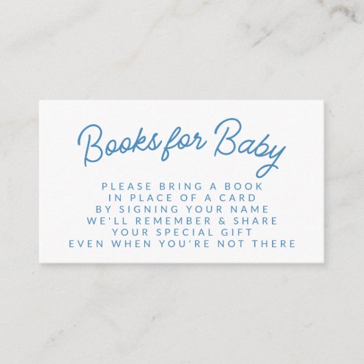 Simple Blue Playful Book Request Baby Dusche Begleitkarte (Vorderseite)