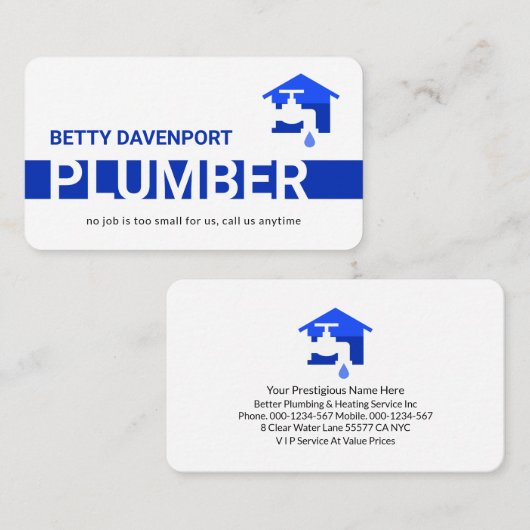 Simple Blue Plumber Pipeline Layer Visitenkarte (Vorne/Hinten)