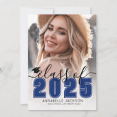 Simple Blue Script Graduate Foto Abschluss Einladung (Vorderseite)