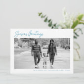 Simple Blue Season's Greetings Holiday Foto (Stehend Vorderseite)