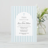 Simple Blue Stripes Baptism Invitation for Boy Einladung (Stehend Vorderseite)