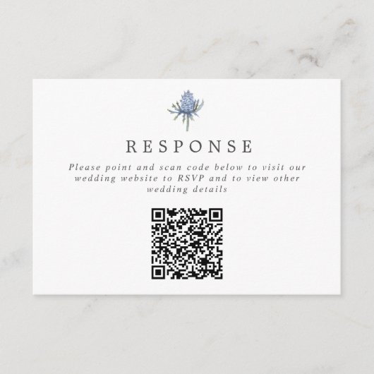 Simple Blue Thistle QR Code Wedding Website/UAWG Begleitkarte (Vorderseite)