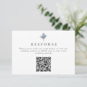 Simple Blue Thistle QR Code Wedding Website/UAWG Begleitkarte (Stehend Vorderseite)