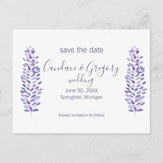 Simple Blue Trees Save the Date Postcard Einladungspostkarte (Vorderseite)