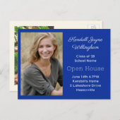 Simple Blue Two Foto Abschluss Open House Einladungspostkarte (Vorne/Hinten)