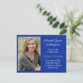 Simple Blue Two Foto Abschluss Open House Einladungspostkarte (Stehend Vorderseite)