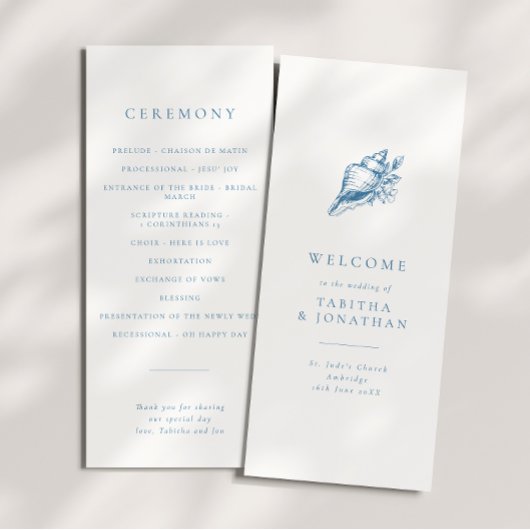 Simple Blue Vintag Seashell Wedding Program Programm