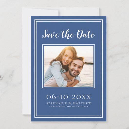 Simple Blue Wedding Foto Verlobung Trendy Modern Save The Date (Vorderseite)