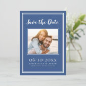 Simple Blue Wedding Foto Verlobung Trendy Modern Save The Date (Stehend Vorderseite)