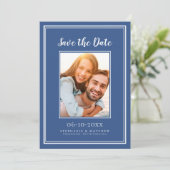 Simple Blue Wedding Verlobung Picture Modern Save The Date (Stehend Vorderseite)