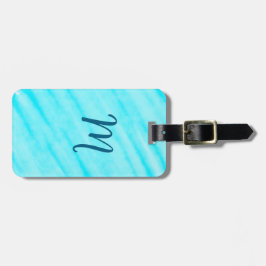 simple blue whi watercolor lines add your monogram gepäckanhänger