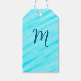 simple blue whi watercolor lines add your monogram geschenkanhänger
