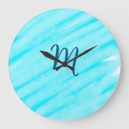 simple blue whi watercolor lines add your monogram große wanduhr