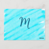 simple blue whi watercolor lines add your monogram postkarte (Rückseite)