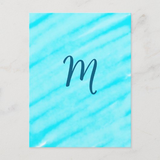 simple blue whi watercolor lines add your monogram postkarte (Vorderseite)