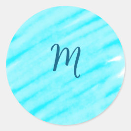 simple blue whi watercolor lines add your monogram runder aufkleber